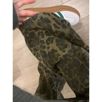 美式復古高街豹紋牛仔褲女秋冬2025新款hiphop寬松顯瘦直筒闊腿褲