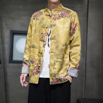 中國風唐裝男新中式復古爸爸裝外套春秋潮牌寬松立領夾克男士漢服