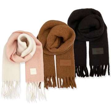 COACH 新款方標LOGO雙面羊駝毛流蘇圍巾(多色供選)