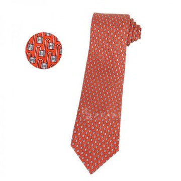 HERMES愛馬仕經典安全帽圖案蠶絲領帶-橘色系8