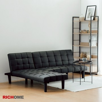 RICHOME 黑皮L型沙發床(左右可互換) L型沙發 沙發床 三段式沙發 沙龍床 SF061