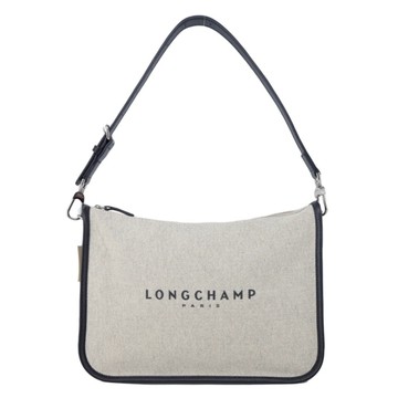 [平輸版]LONGCHAMP ESSENTIAL系列帆布LOGO字母肩背包(大/亞麻)真品平輸