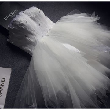 白天鵝抹胸連衣裙女高端名媛羽毛公主蓬蓬成人禮生日party小禮服