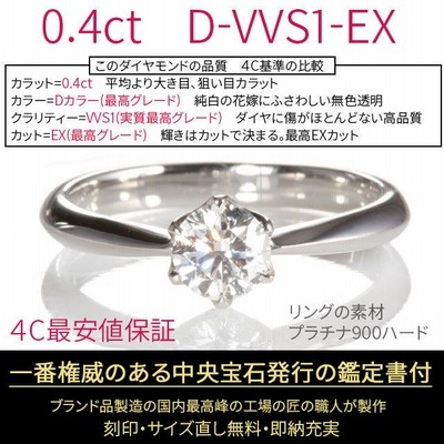 婚約指輪 ティファニー6本爪デザイン 0.4ct D VVS1 EX 鑑定書