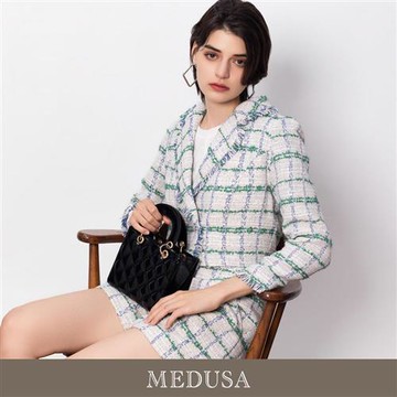 現貨【MEDUSA 曼度莎】毛毛邊綠色格紋呢布西裝外套（M-XL）｜毛呢外套 小香風外套