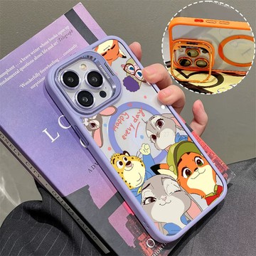卡通動物城 磁吸手機殼 金屬鏡頭支架 保護殼 適用於iPhone 17 16 15 14 13 12 11 Max防摔殼