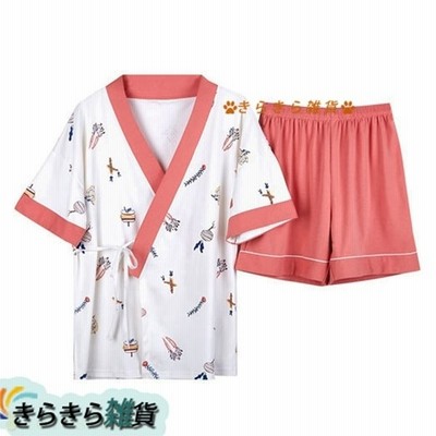 作務衣 寝巻き 浴衣 レディース パジャマ 甚平 前開き 綿 ショーパン 半袖 部屋着 上下セット リラックス 寝間着 ねまき 通販 Lineポイント最大get Lineショッピング