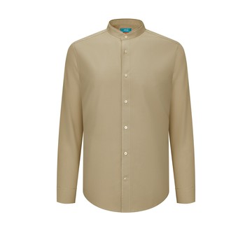 速乾濕吸排汗單色紗立領長袖休閒襯衫/卡其色 | 5612280214