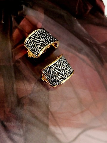 vintage jewelry 典雅金屬格紋 夾式耳環