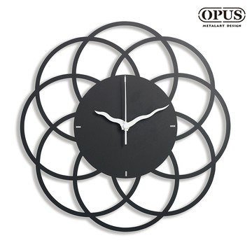 歐式鐵藝花朵時鐘綻放-山茶花-經典黑 裝飾藝術掛鐘餐廳客廳臥室靜音壁鐘opus東齊金工