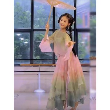 兒童小豆苗抖音同款扇子舞荷花古典舞演出女飄逸中國風藝考舞蹈服