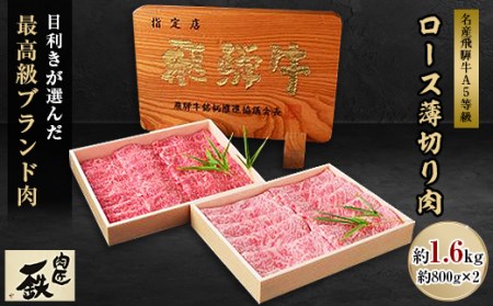 名産飛騨牛A5等級ロース薄切り肉約800g×2(約1.6kg)