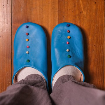 【Babouche 手工鞋】繡球天藍－圓 / 摩洛哥