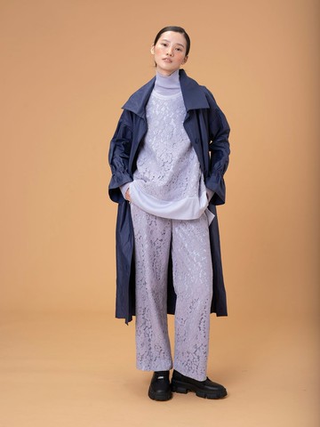 UUIN_藍綁帶高領風衣