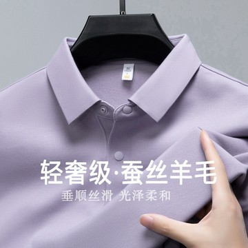 外貿蠶絲羊毛男士t恤2024春秋輕奢磨毛內裏恒溫保暖百搭poIo衫男鑫弘-衣錦男裝