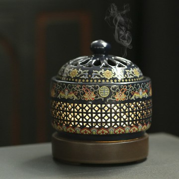 電子熏香爐 琺瑯彩電子熏香爐彩花香丸香薰電爐小夜燈定時定溫鵝梨香芽莊香粉