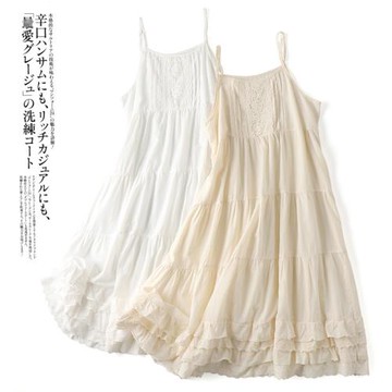 凜美日系森女重工刺繡花邊下擺吊帶連衣裙裙春季新款甜美打底吊帶