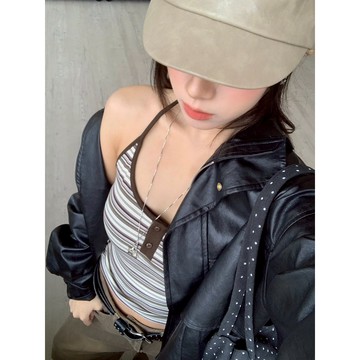ISA_千禧亞比辣妹 撞色條紋小排釦繞脖吊帶_63013