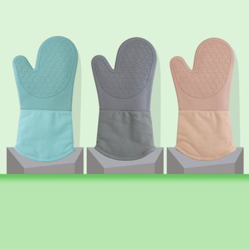 六瓣團花 硅膠長款微波爐烤箱隔熱手套 硅膠烘焙廚房手套 現貨直