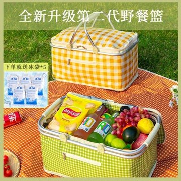 加厚野餐籃露營必備用品春游野餐保溫手提籃可折疊一件起批