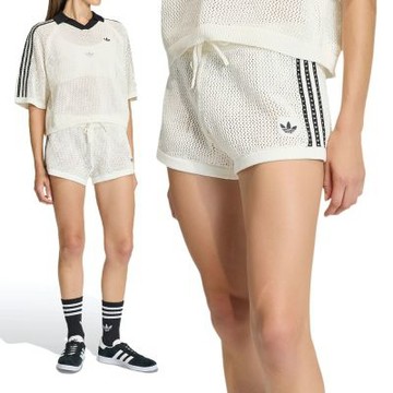 Adidas Crochet Shorts 女款 米白色 抽繩 運動 休閒 短褲 KC6477