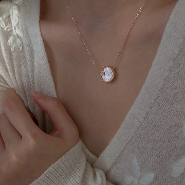 小寶s925純銀貝殼星月項鏈2021年新款女鎖骨鏈玫瑰金小眾設計時尚