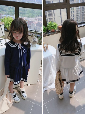 春秋季新款 女童個性洋氣休閑裙 中小童可愛甜美大翻領連衣裙1入