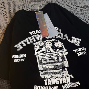 美式復古高街短袖男女夏季甜辣嘻哈個性T恤ins潮流寬松情侶裝上衣