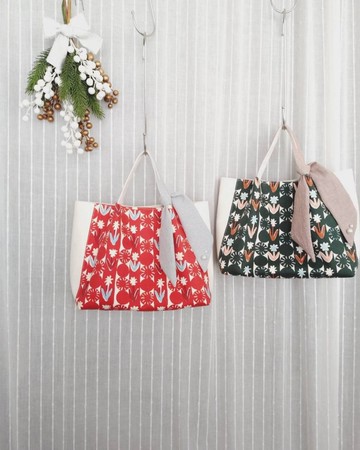 現貨!【BHN/骨感提袋】聖誕特別版 排列花朵 日本布 先染 帆布