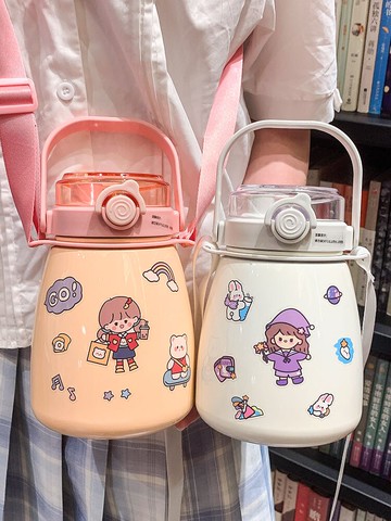 網紅大容量大肚保溫杯子女士高顏值兒童水杯可愛吸管學生雙飲水壺