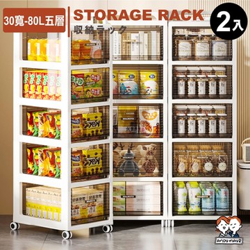 ANDYMAY2 80L 森巴分層附輪收納架 收納櫃 抽屜櫃 收納箱-30寬五層 (2入) OH-R202