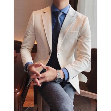 秋冬季燈芯絨加厚西服男上衣修身帥氣商務外套通勤正裝休閑小西裝