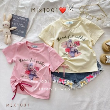 🌈✨玫瑰花🌹小兔抽繩造型上衣✨兒童小兔印圖上衣 5-17