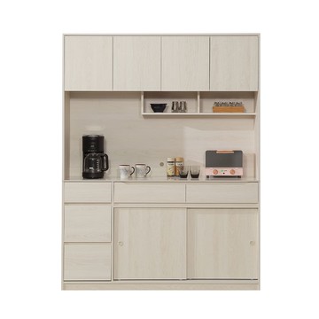 直人木業-DA奶油白榆木亮面陶板滑門上下櫥櫃組161公分