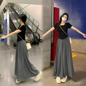 免運 台灣出貨 2025新款針織T恤上衣垂墜感長裙女裝夏季梨形身材慵懶穿搭套裝裙限時下殺 012