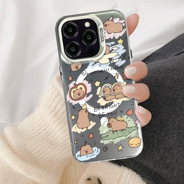 水豚家族磁吸 適用於 iPhone 16 15 14 pro max 13 12 11 xr硬殼 手機殼 防摔