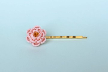 迷你椿花髮夾 粉色 つまみ細工 簪 成人式 和服 畢業式 新年 浴衣 日式配件