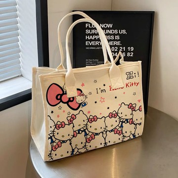 Kitty包包🎀 帆布包女ins森系百搭單肩包大容量裝書學生上課通勤包手提布袋包