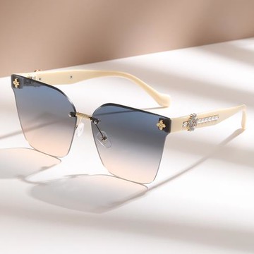 無框漸變夏太陽眼鏡女快手防紫外線開車墨鏡大臉圓臉遮陽太陽鏡