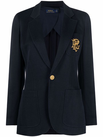Polo Ralph Lauren - embroidered-monogram double-knit blazer - women - Cotton/Polyester/Viscose - 12 - Blue