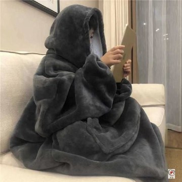 爆款睡衣🌙 法蘭絨可穿懶人毯冬季加絨加厚連帽午睡毯情侶家居服超大寬鬆睡衣睡衣 冬季睡衣