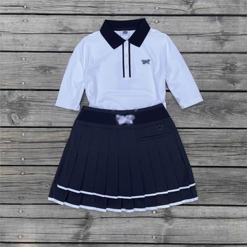 特價韓國夏高爾夫球女裝A字高腰速干百褶短裙褲裙polo領短袖套裝