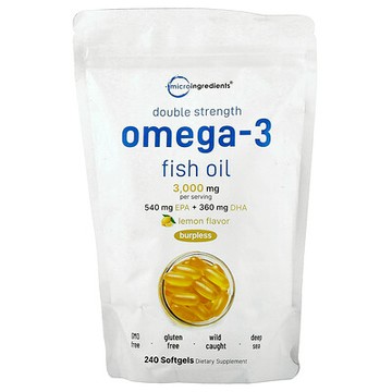 Micro Ingredients, 雙重功效 Omega-3 魚油，檸檬味，240 粒軟膠囊（每粒 1,000 毫克）