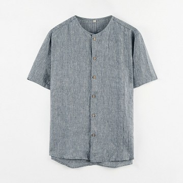 現貨+預購 亞麻襯衫短袖上衣-圓領休閒輕薄透氣男上衣2色74ev9【獨家進口】【米蘭精品】