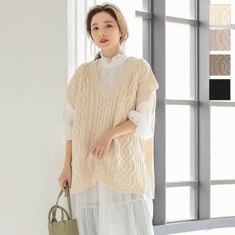 神戸レタス ケーブル編みvネックベストトップス C5158 レディース チュニック丈 ベスト ニット ゆったり ケーブル編み サイドスリット トップス ジレ 春 おしゃれ ニットベスト ざっくり ブラック フリー レディース 通販 Lineポイント最大2 0 Get Lineショッピング