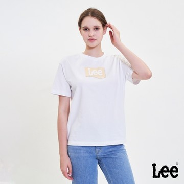 Lee 女款 皮牌Logo短袖圓領T 白色
