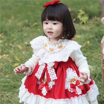 2021紅色背心洛麗塔公主裙Lolita中小童秋冬裝絲絨女童生日周歲服