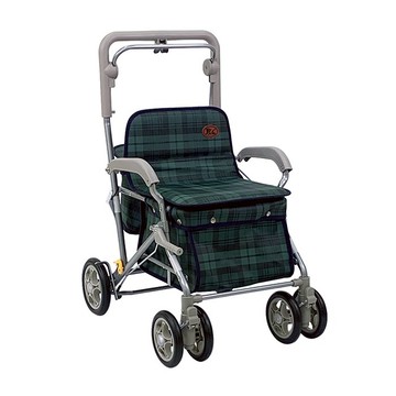 【海夫健康生活館】YL 高度調整 煞車 摺疊 收納站立 銀髮族 購物助行車 步行輔助車 綠底格紋(NO.165-43)
