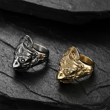 Jpqueen 印度老鷹臉型立體不鏽鋼戒指(2色戒圍可選)