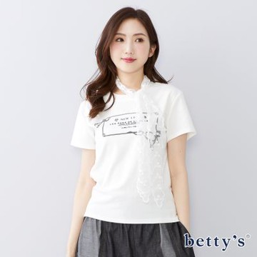 betty’s貝蒂思  字母印花T-shirt+蕾絲網紗絲巾(共三色)
